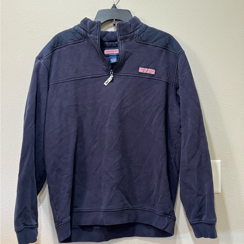 Vineyard Vines Navy Half-Zip Pullover with Pink Logo Patch